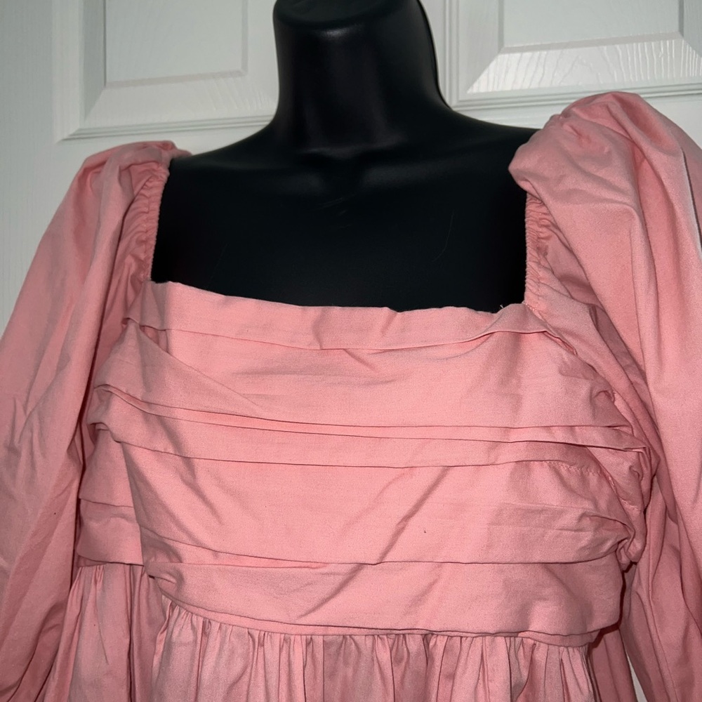 Abercrombie & Fitch Women’s Emerson Poplin Puff Sleeve Mini Dress Pink Sz L - Picture 2 of 8
